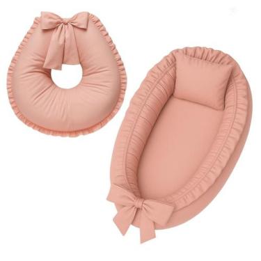 Imagem de Ninho e Almofada de Amamentação Babado Percal Rosê - Monzillo Baby Kid