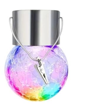 Imagem de Lampada Recarregavel, Luz de Emergencia Recarregavel, Kit Lâmpada Solar Suspensa Luminaria à Prova D'áGua Bola de Vidro Rachado de Energia Solar Led Clip(Colorido C/Garra,1 PÇ)