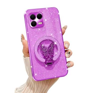 Imagem de Tesazxcn Capa protetora à prova de choque para T-Mobile Revvl 8 Pro com suporte de borboleta compatível com Magsafe, capa protetora à prova de choque para T-Mobile Revvl 8 Pro, roxa
