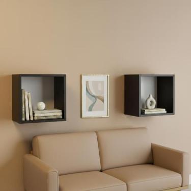 Imagem de Kit 02 Nichos 25x25 Preto MDF Decoração Sala Escritório Quarto Cozinha