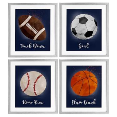 Imagem de Stupell Industries Game On Sports Goals Conjunto de 4 peças com impressão emoldurada branca sob vidro, design de Christine Simpson Art, 40,6 x 33,5 cm