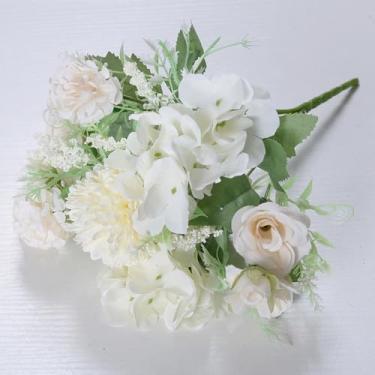 Imagem de Flores artificiais - flor de seda com hastes rosas brancas arranjos florais falsos para casa de banho escritório mesa centro de mesa prateleira decoração de casamento