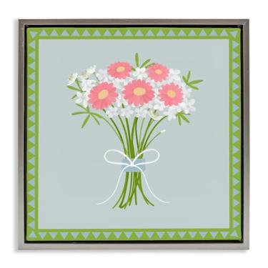 Imagem de Stupell Industries Pacote com bordas de buquê de primavera, arte de parede em tela flutuante com moldura cinza, design de Adrienne Morris, 25 x 25