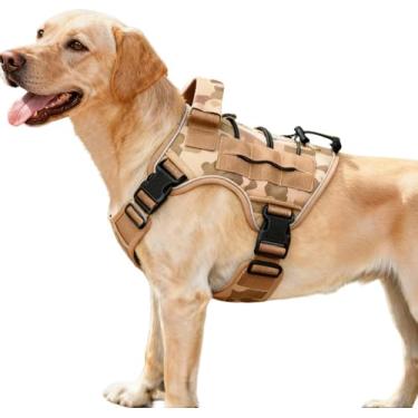 Imagem de Peitoral tático resistente para cães grandes, colete refletivo ajustável sem puxão com sistema Molle, controle de nível militar K9 para treinamento de serviço, atividades ao ar livre e mais de 10