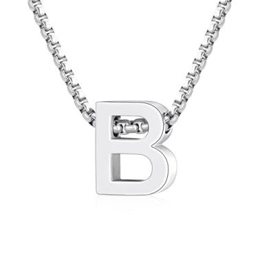 Imagem de VULETO Colar com letra A-Z com inicial A-Z, presente para meninos e homens, pingente de letra de aço inoxidável, enfeites de Natal, joias de aniversário, ideias de presentes para adolescentes e