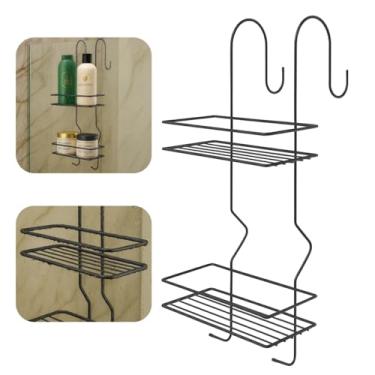 Imagem de Suporte Organizador Aramado Duplo para Box Prateleira Com 2 Ganchos Nicho Porta Shampoo Condicionador xampu para Toalha Encaixe sem Furo para Banho Toalheiro Barras Anti Quedas Pendurar Saboneteira