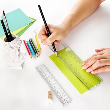 Imagem de Régua de acrílico transparente de 15,24 cm com ferramenta de medição métrica e régua de borda reta de 15 cm para scrapbooking, cartão, estudante, escola, escritório, casa, ferramenta