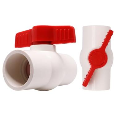 Imagem de GDFYMI 2 peças de válvulas de esfera de PVC brancas de 3,5 cm, soquete de válvula de desligamento com manípulo em T vermelho de válvulas de desligamento de água a 150 Psi para projeto de água, piscina
