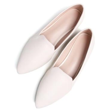 Imagem de SAILING LU Sapatilhas femininas de bico fino, confortável, macio, de camurça, elegante, sem cadarço, L269-bege, 40