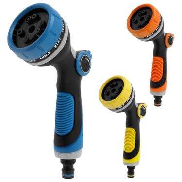 Imagem de 3 peças de bocal de mangueira de jardim, bocal de pulverização prático de tubo de mangueira de água com 10 padrões de pulverização, pulverizador manual de alta pressão para regar plantas, gramado