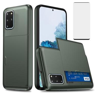 Imagem de Asuwish Capa de celular para Samsung Galaxy S20 Plus Glaxay S20+ 5G com protetor de tela de vidro temperado e porta-cartões, capa carteira rígida híbrida Gaxaly S20+5G S20plus 20S + S 20 20+ G5 verde