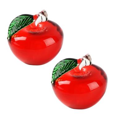 Imagem de Luckforest Maçãs artificiais, 2 peças de maçãs de vidro, frutas falsas para decoração de mesa de casa, cozinha, escritório, decoração DIY