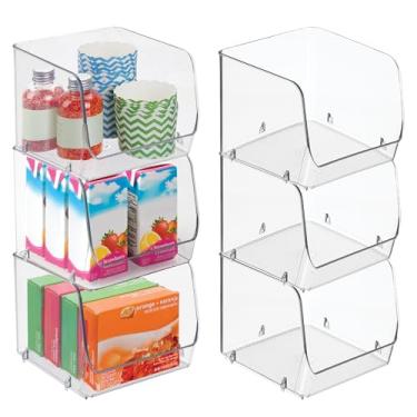 Imagem de Caixas de armazenamento empilháveis com abertura frontal iDesign para organização de cozinha e despensa - Conjunto de 6 - Transparente