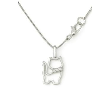 Imagem de AURUM SEMIJOIAS | Colar Choker Gargantilha Corrente Veneziana Fina de 45cm com Pingente de Gato / Gatinho Liso com Coleira de Zircônias, Folheado a Prata, Mãe de Pet, Prateado, Semijoias Para Mulheres de Bom Gosto, Moda Feminina, Tendência - Pingente 2cm x 1cm.