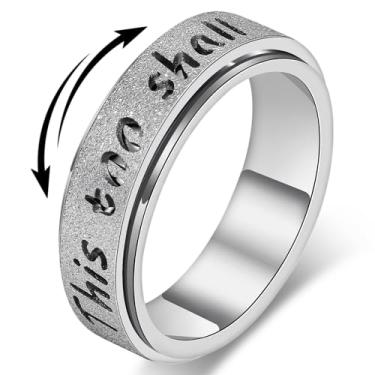 Imagem de LuckyAmor Anel Fidget Spinner Feminino - This Too SHALL PASS Aço Inoxidável Banhado a Ouro 18K Ansiedade Giratório Anel Inspirador para Alívio do Estresse, Anéis de Esperança de Polegar Presente para