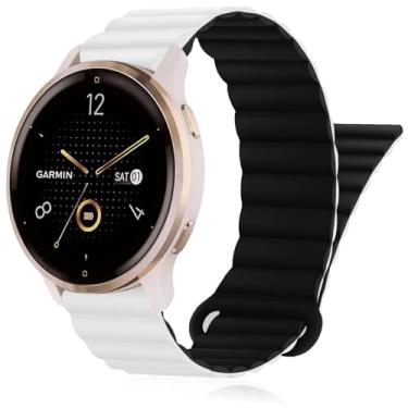 Imagem de Inhosper Pulseiras de relógio compatíveis com Garmin Vivoactive 4S/Venu 2S/Venu 3S/Vivomove 3S, pulseira magnética de silicone dupla face de 18 mm para relógio Garmin Forerunner 255S/255S Music/265S