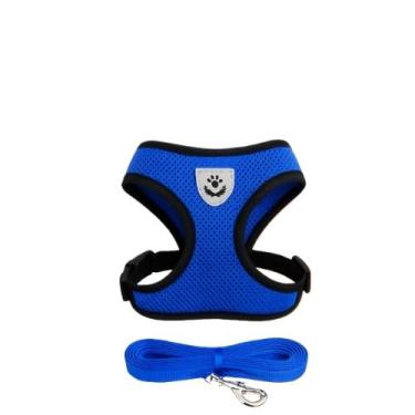 Imagem de Coleira de Malha Flexível com Colete Peitoral Ajustável para Cão Cachorro Gato Animais (1 unidade - Azul,P)