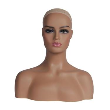 Imagem de harayaa Cabeça de manequim feminina realista, modelo de exibição de ombro, multiuso, PVC com maquiagem, manequim profissional, suporte para peruca, chapéus