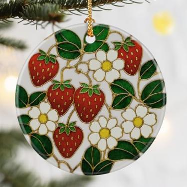 Imagem de Enfeites de Natal, Dodosky Enfeite de flor de morango de cerâmica de 7 cm, decoração de Natal, enfeites de árvore de Natal, decorações de Natal para árvores, enfeites de férias, ideias de presente