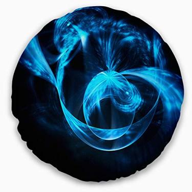 Imagem de Design Fractal 3D Circulled Blue Waves' Contemporâneo Throw Round Sala de estar, sofá, almofada de alta qualidade + capa de almofada impressa em ambos os lados 50 cm
