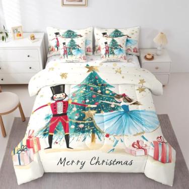 Imagem de Jogo de cama queen de Natal em uma bolsa, quebra-nozes para crianças, meninos, meninas, adolescentes, decoração de árvore de Natal e lençol de princesa e quebra-nozes, vermelho, verde, azul