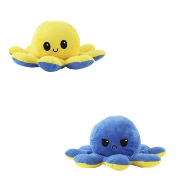 Imagem de Polvo Reversível Humor Grande Tiktok Pelúcia Amarelo/Azul