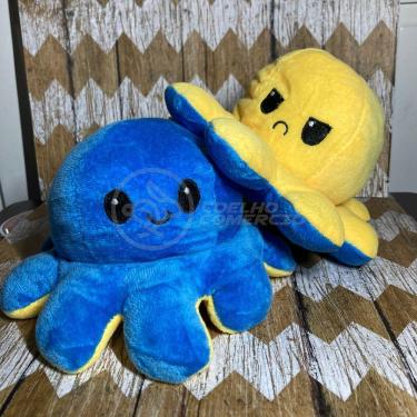 Imagem de Polvo Reversível De Pelúcia Feliz E Bravo Azul E Amarelo