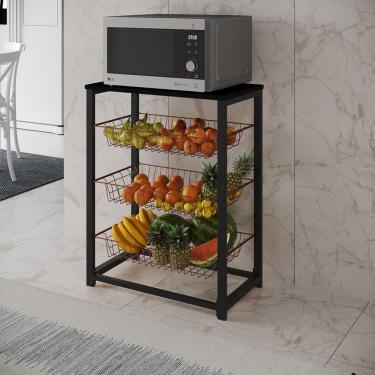 Imagem de Fruteira Com Suporte Para Micro-Ondas Barcelona Aço Preto Cesto Cobre Tampo Preto - Cor: Preto
