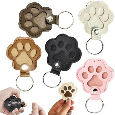 Imagem de Chaveiro de couro memorial de animal de estimação em formato de pata, 5 cores de pelo de cachorro, presentes feitos à mão para cães, chaveiro de couro para lembrança de pele de animal de estimação