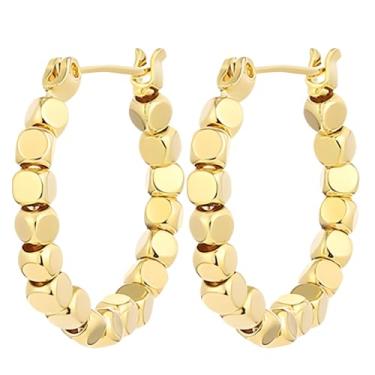 Imagem de Brincos de argola banhados a ouro 18K, brincos geométricos pequenos com contas quadradas, joias modernas minimalistas para mulheres, aniversários e aniversários