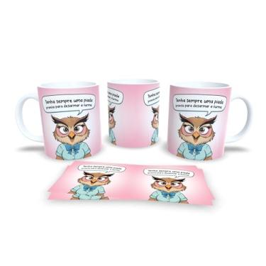Imagem de Caneca de Café com Coruja Rabugenta, Cerâmica Branca, Design Divertido em Português, Presente para Amantes de Café (18903)