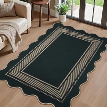 Imagem de LORWER Tapete moderno fácil de juta 7,5 x 12,5 cm, preto lavável para entrada, tapetes de cozinha, tapete neutro antiderrapante para sala de estar e quintal