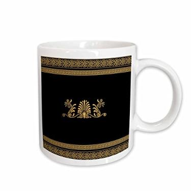 Imagem de 3dRose mug_56709_1 Caneca de cerâmica com espirais e folhas de palmeira, amarelo dourado e preto, grego antigo, 325 ml, multicolorida