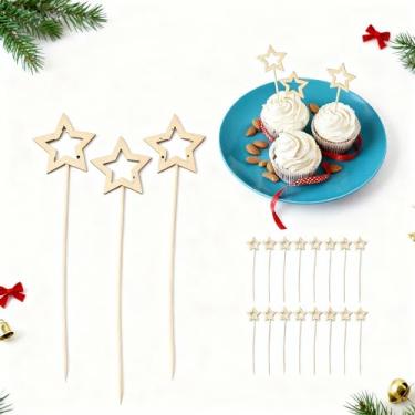 Imagem de DOITOOL 50 palitos de bambu para coquetéis de Natal espetos de aperitivo em forma de estrela para decorações de festa