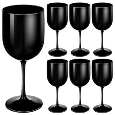 Imagem de Teenyyou Conjunto de 6 taças de vinho de plástico, 473 ml, taças de vinho acrílicas reutilizáveis inquebráveis para despedida de solteira, casamento, chá de panela, festa de aniversário (preto)