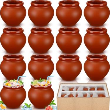 Imagem de Gejoy 12 peças Cantaritos De Barro 85 g Pote de argila mexicana canecas de argila mexicana Fiesta De Barro Mexicanos Copos de coquetel para tequila, margaritas, mojitos bebidas quentes frias