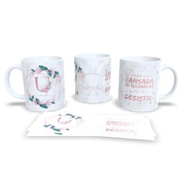 Imagem de Caneca Decorativa com Frase Motivacional em Português, Cerâmica Branca, Design Floral Rosa e Verde, Estilo Elegante (u)