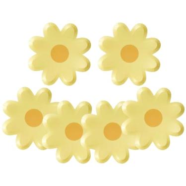 Imagem de NOVIPEROW Pacote com 50 pratos de papel em forma de flor, pratos de margarida amarela de 22 cm, pratos de sobremesa descartáveis premium para dia dos namorados, aniversários, chás de bebê e festas