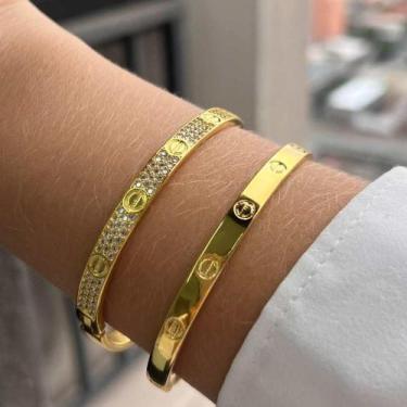Imagem de Bracelete Love Cravejado - Maria Pinho, Ouro, 17