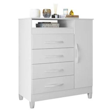 Imagem de Cômoda 1 Porta Bater 4 Gavetas MDP e MDF Turqueza Albatroz, FLEX