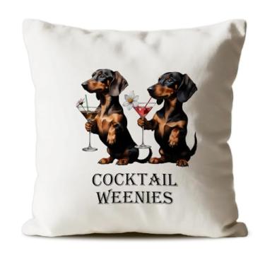 Imagem de CosxHabitat Capas de almofada de coquetel Dachshund, presentes engraçados Weiner para mulheres amantes de coquetéis, capas de almofada de dachshund para dormitório, quarto, sala de estar, escritório
