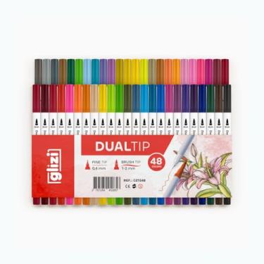 Imagem de Glizi Dual Tip Brush, Kit 12/24/36/48 Cores, Ponta Fina 0,4mm e Ponta Brush 1-2mm, Canetas para Desenho e Lettering (48 Cores)