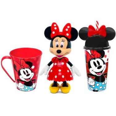 Imagem de Kit Boneca Minnie 13cm Elka com Caneca e Copo Infantil