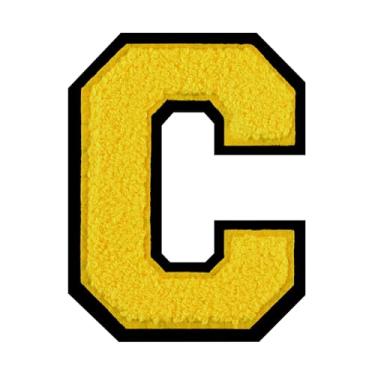 Imagem de 1 peça de patch amarelo de 11,4 cm de ferro em chenille com borda preta – adesivos do alfabeto para roupas, jaquetas, mochilas, chapéus para decoração personalizada, nome personalizado e artesanato