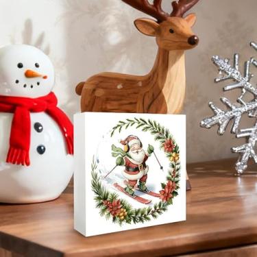 Imagem de Sinais e placas decorativas de mesa de PVC com elementos engraçados de Natal, 10 cm, ótimo para presente ou decoração pessoal, Ação de Graças, Ano Novo e presentes durante todo o ano (guirlanda verde)