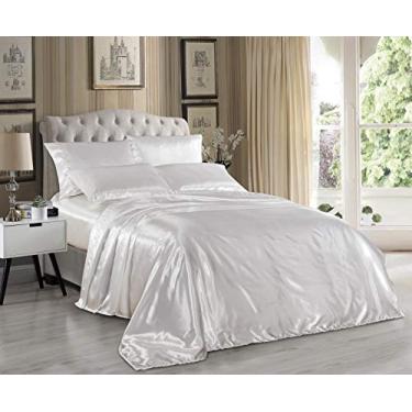 Imagem de Conjunto de lençóis de cama super macios e sedosos de cetim Charmeuse da Hight Thread Count (Marfim, Full)