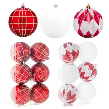 Imagem de Decoração de bola de Natal para pendurar 3,35 cm, conjunto de 12 bolas de decoração de árvore de Natal inquebráveis, adequado para decoração de árvore de Natal floral de festa (8 cm e 12 bolas)