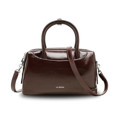 Imagem de Bolsa feminina com alça superior LA FESTIN, pequena bolsa tiracolo de couro genuíno com alça ajustável, Marrom, Designer