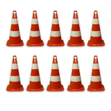 Imagem de Kit 10 Cones de Sinalização 50cm Trânsito Segurança PVC – Cone para Obras e Estacionamento (Laranja/Branco)