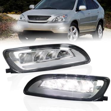 Imagem de Switchback branco e âmbar LED para-choque dianteiro luz de neblina DRL âmbar sequencial recurso de seta compatível com Lexus RX300 2004-2006/RX350 2007-2009, substitui farol de neblina OEM, 81220